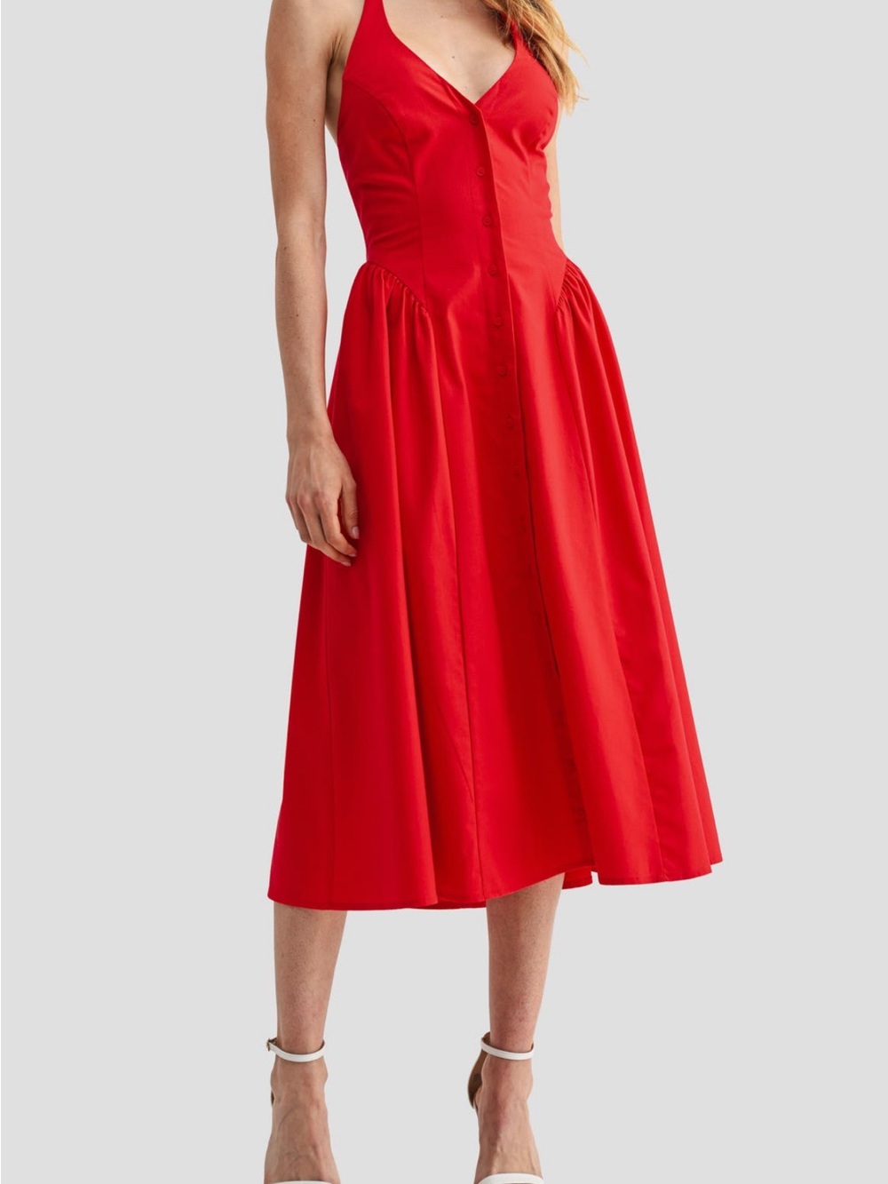All in Favor Red Button-Front Midi Dress